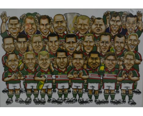 Rugby Interest:  Leicester Tigers Eurostars, signed caricature and another print, Martin Johnson, inscribed and signed, (2).