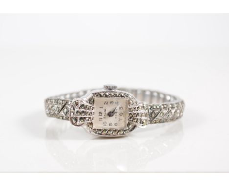 Lady's vintage 9ct gold wristwatch, bracelet strap and an Excal marcasite cocktail watch, (2).