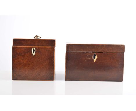 Georgian mahogany near cuboid tea caddy, width 13cm and another Georgian tea caddy, (2).