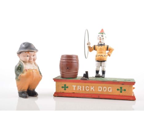 Pair of Omiya 8 x 40 binoculars, American style novelty money boxes, vintage golf balls, tins etc.