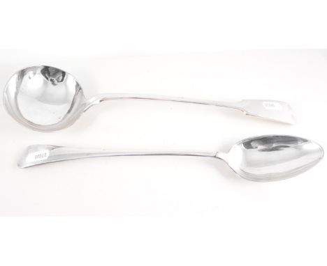 Victorian electroplated soup ladle, Fiddle pattern and a plated basting spoon, (2).