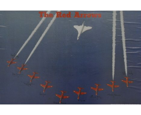 The Red Arrows, signed colour print, featuring Concorde, 40cm x 59cm.