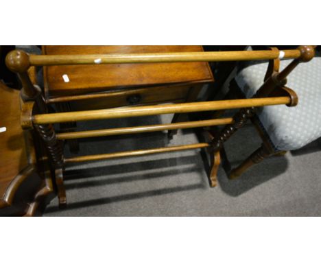 Victorian mahogany plinth shape commode, with a hinged lid, width 40cm and an Edwardian towel rail, (2).