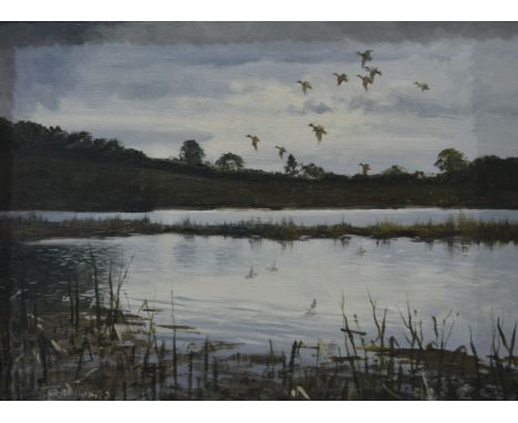 W R Jennings, Late Flight, signed, oil on board, 29cm x 40cm.