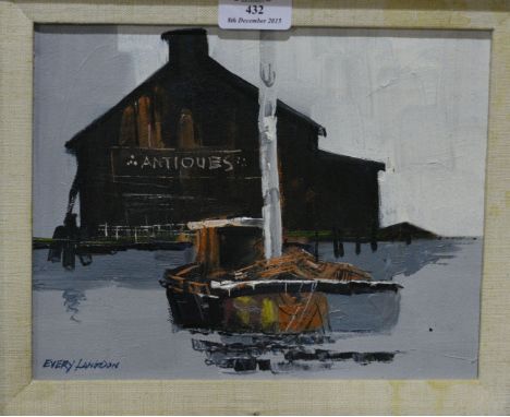 Every Langdon, Boat by a Wharf, signed oil on canvas, 20cm x 25cm, limited edition colour print, after Eugene Boudin and a pr
