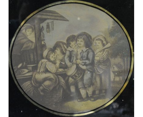 After Francis Wheatley, The Fair, circular print in a verre eglomise mount, diameter 20cm and three others from the same seri