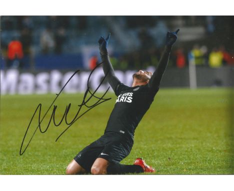 Football Lucas Moura signed 12x8 colour photo pictured celebrating while playing for Paris St Germain. Lucas Rodrigues Moura 