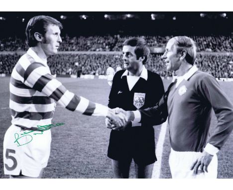 Billy Mcneill 1972, Football Autographed 16 X 12 Photo, A Superb Image Depicting The Celtic Captain Shaking Hands With His Ma