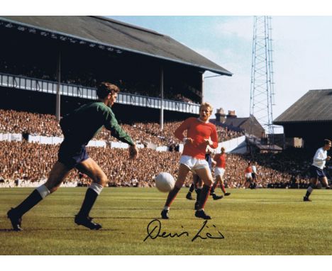 Denis Law 1966, Football Autographed 16 X 12 Photo, A Superb Image Depicting Tottenham Goalkeeper Pat Jennings Collecting The