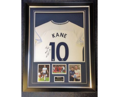 Football Harry Kane 40x30 mounted signed Tottenham Hotspur shirt superb display complete with five colour photos of the Spurs