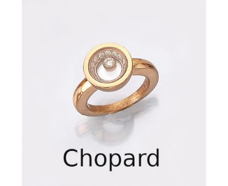 18 kt Gold CHOPARD Happy Diamonds Ring,   GG 750/000, 15 Brillanten und 1 beweglicher Brillant unter Glas zus. ca. 0.15 ct We