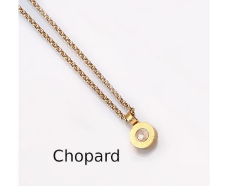 18 kt Gold CHOPARD Collier Happy Diamonds,   GG 750/000, 1 bewegl. Brillant hinter Glas ca. 0.05 ct Weiß/si, orig. Kette L ca