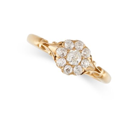 NO RESERVE -&nbsp;AN ANTIQUE DIAMOND CLUSTER RING in 18ct yellow gold, set with nine old cut diamonds, stamped 18ct, size R /