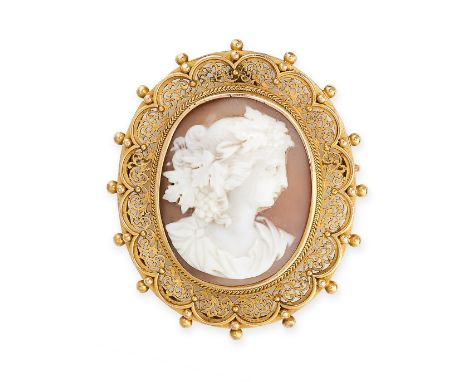 NO RESERVE -&nbsp;A VICTORIAN CONCH PEARL CAMEO BROOCH mounted in 15 carat gold, set with a conch pearl cameo engraved with a