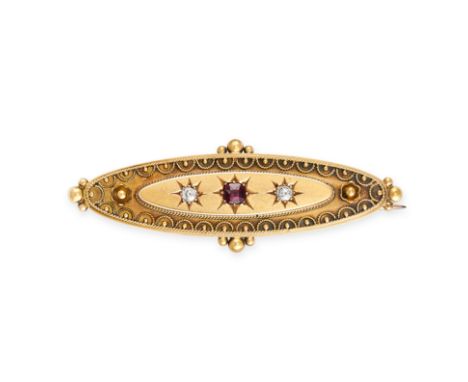 NO RESERVE -&nbsp;AN ANTIQUE VICTORIAN RUBY AND DIAMOND MOURNING LOCKET BROOCH, 1894 in 15ct yellow gold, the oval body set w