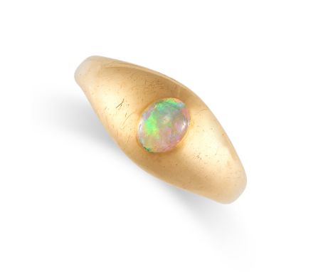 NO RESERVE -&nbsp;AN ANTIQUE VICTORIAN OPAL GYPSY RING, 1894 in 22ct yellow gold, the tapering band set with an oval cabochon