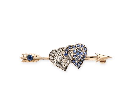 NO RESERVE -&nbsp;AN EARLY 20TH CENTURY DIAMOND AND SAPPHIRE HEART BROOCH, CIRCA 1903 in silver and gold, designed as a pair 