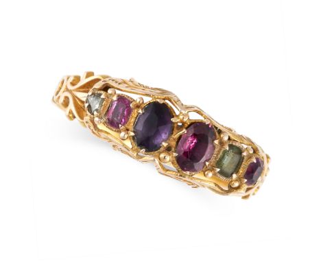 NO RESERVE -&nbsp;AN ANTIQUE VICTORIAN GEMSET REGARD RING, 19TH CENTURY in yellow gold, set with a row of six graduated cushi