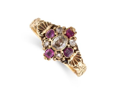 NO RESERVE -&nbsp;AN ANTIQUE ROCK CRYSTAL, RUBY AND DIAMOND RING, 19TH CENTURY in yellow gold, set with an oval old cut quart