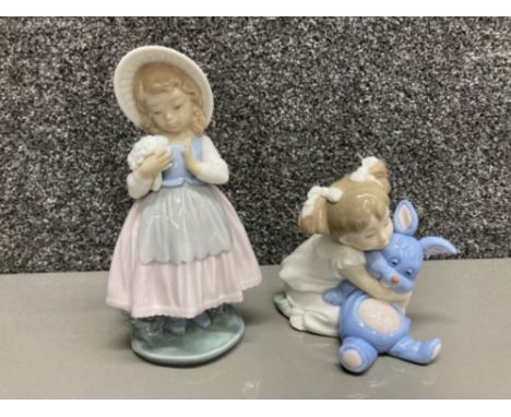 Two Nao by Lladro figures girl with flowers and a girl with bunny no 1263