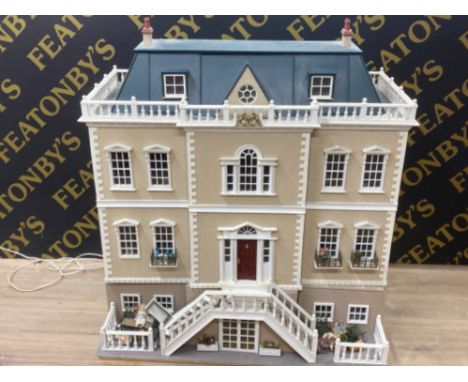 Large vintage dolls house, includes contents - lights in good working condition etc
