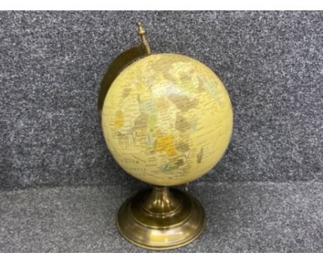 Vintage metal (brass effect) framed library revolving world globe