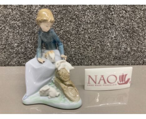 A Nao by Lladro figure girl with rabbits and a Nao plaque