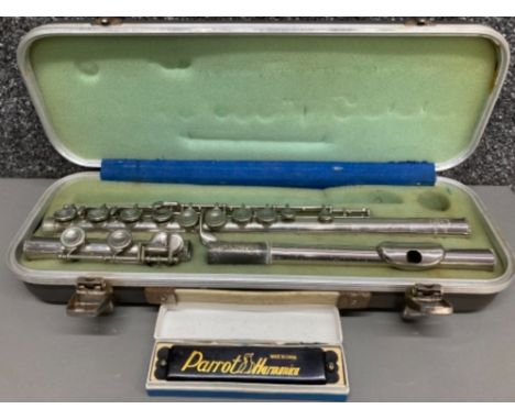 Cased Rydal-Carte flute and boxed Parrot Harmonica