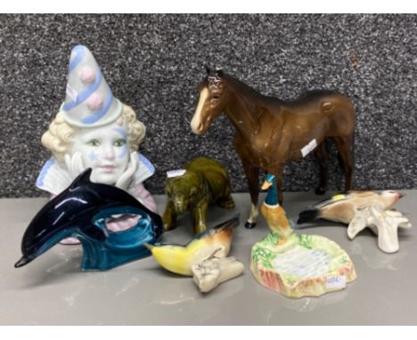 Mixed lot of mainly ceramic animal figures including Beswick horse (damage to both ears) &amp; Beswick Mallard duck ashtray, 