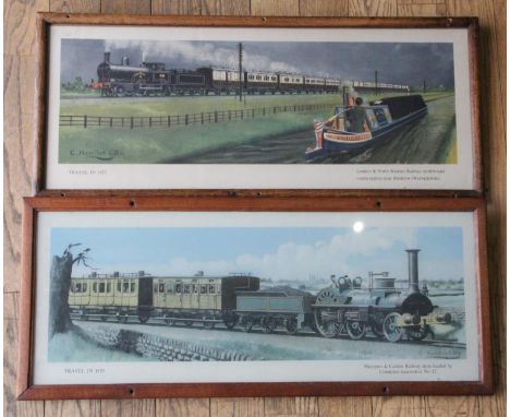 Two framed/glazed carraige print by C.Hamilton Ellis, travel in 1855 "Crampton Locomotive No.12 on Maryport-Carlisle railway"