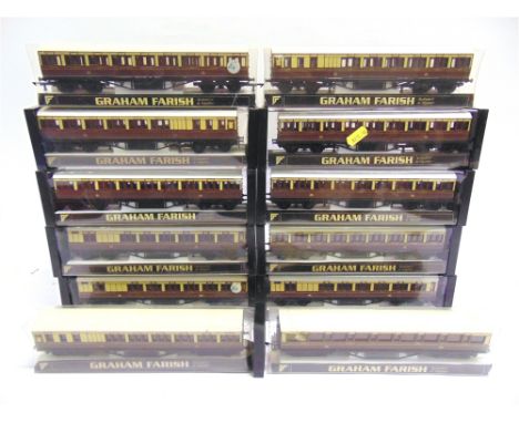 [OO GAUGE]. TWELVE GRAHAM FARISH G.W.R. COACHES  comprising six first/third composite and six brake-end, all in brown and cre