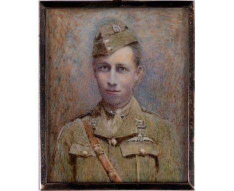 A MINIATURE PORTRAIT OF LIEUTENANT OWEN VINCENT LE BAS, ROYAL FLYING CORPS  watercolour, probably on ivory, unsigned, 7.5cm x