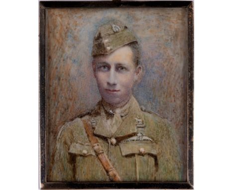 A MINIATURE PORTRAIT OF LIEUTENANT OWEN VINCENT LE BAS, ROYAL FLYING CORPS  watercolour, probably on ivory, unsigned, 7.5cm x