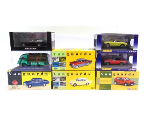 EIGHT 1/43 SCALE DIECAST MODEL VEHICLES  including six Vanguards cars, each mint or near mint and boxed (one box slightly fad