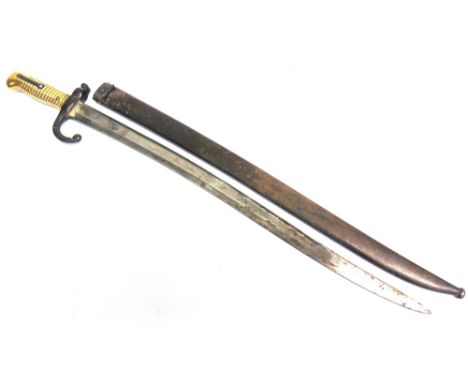 A FRENCH M1866 'CHASSEPOT' YATAGHAN SWORD BAYONET  the 57.5cm steel blade inscribed to the back-edge 'Mre Imple de St. Etienn