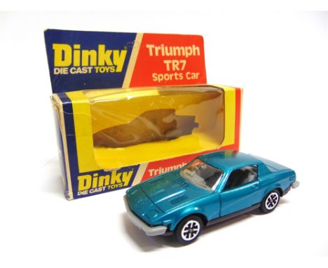 A DINKY NO.211. TRIUMPH TR7 SPORTS CAR  metallic blue with grey bumpers, mint, boxed, the box generally good (slightly crease