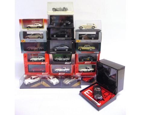 TWENTY-ONE ASSORTED 1/43 SCALE MODEL JAGUAR CARS  road and racing, each mint or near mint (two with added paint detail; one w