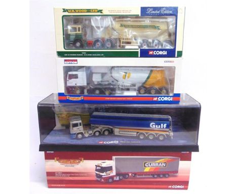 FOUR CORGI DIECAST MODEL COMMERCIAL VEHICLES  comprising a No.74904, E.R.F. EC Powder Tanker 'W.R. Wood (Haulage) Ltd'; No.CC