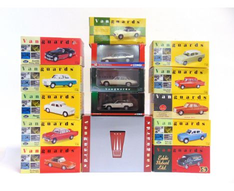 FIFTEEN 1/43 SCALE VANGUARDS MODEL VEHICLES  including a Rootes Group set, each mint or near mint (some with mis-shapen wing 