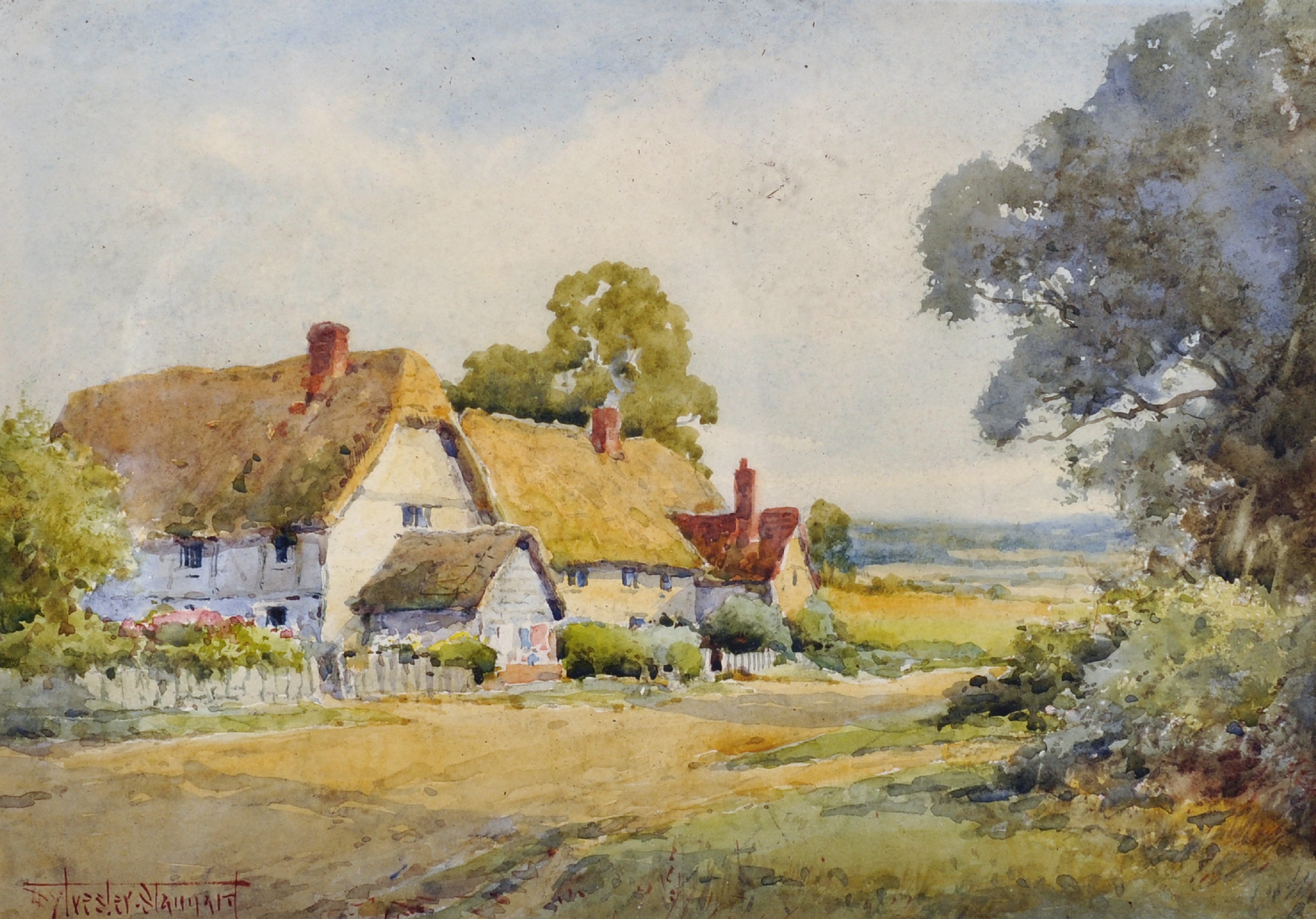 Henry John Sylvester Stannard (1870-1951) British. Thatched Cottages ...