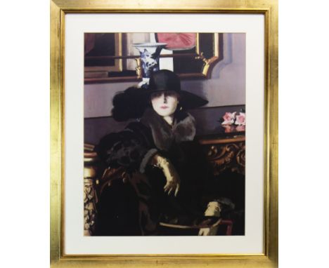 AFTER FRANCIS CAMPBELL BOILEAU CADELL (SCOTTISH 1883 - 1937), LADY IN BLACK lithograph 64cm x 50cm Framed and under glass
