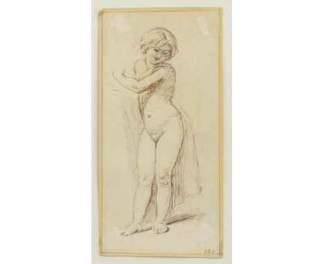 WILLIAM EDWARD FROST (BRITISH 1810 - 1877), SKETCH OF A CHILD sepia on paper 15cm x 7.5cm Mounted, framed and under glass Lab