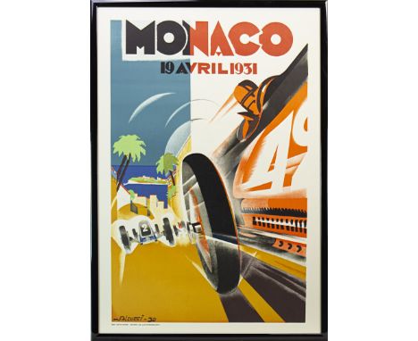 AFTER ROBERT FALCUCCI (FRENCH 1900 - 1989), MONACO, 19 AVRIL 1931 colour print on velin paper 100cm x 66cm Framed and under g