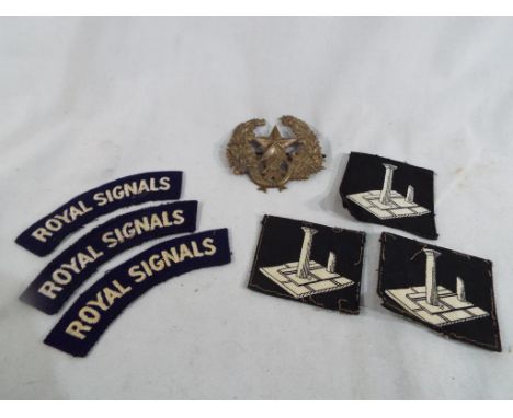 Royal Signals Soulder Titles - three embroidered shoulder titles to the Royal Corps of Signals, on an arc of dark blue wool t