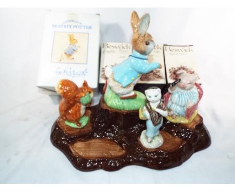 Beatrix potter - a collection of four Beswick figures and one Beswick ceramic base to include 1993 centenary figure of Peter 