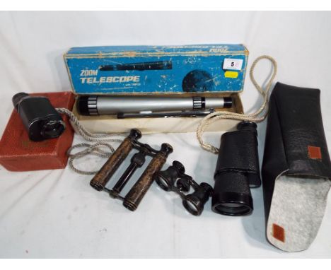 A good mixed lot to include a 10 x 50 Panorama Minocular with protective case, a MN 8 x 30 Minocular, a zoom telescope with t
