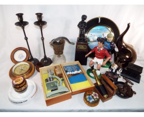 A good mixed lot to include a promotional Guinness matchbox holder / cigarette tray by Mintons, a cased microscope, a cased s