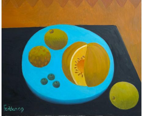 § § Mary Fedden R.A. (British, 1915-2012) Still life of fruit in a blue bowloil on canvassigned and dated '0951 x 61cm Proven