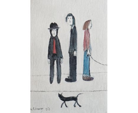 § § Laurence Stephen Lowry RBA RA, (British 1887-1976) Three men and a catoffset lithograph in colours on wovesigned in penci