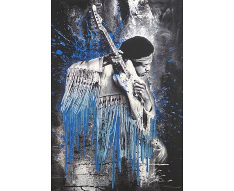 § § Thierry Guetta [Mr Brainwash} (French, b.1966) 'Jimi Hendrix' (blue)five colour screenprint on hand torn archival papersi